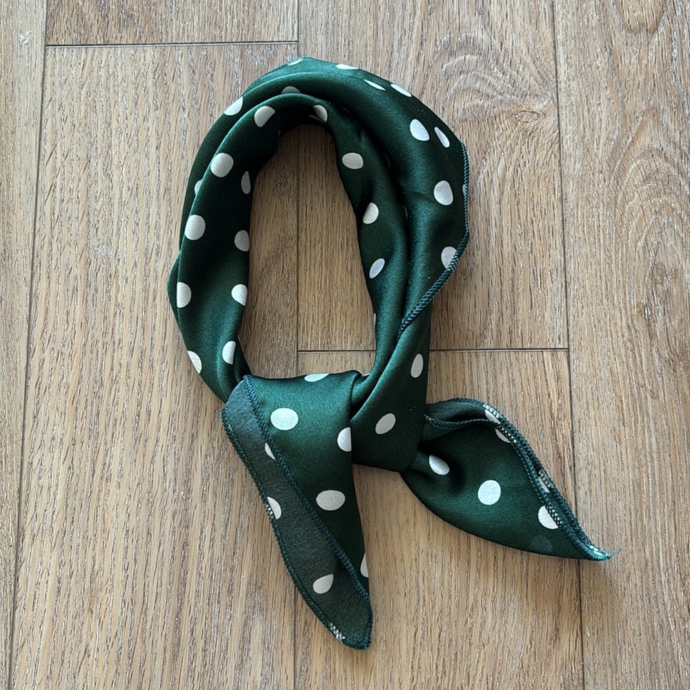 Polka Dot Green Scarf - 18.5” square